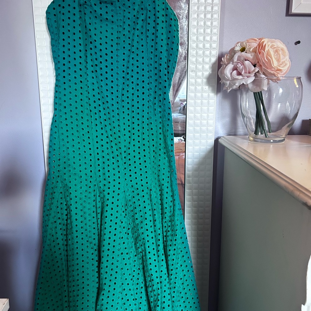 Maeve Strapless Green Eyelet Dress